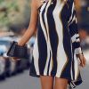 Colorblock Asymmetrical Neck Batwing Sleeve Dress