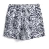 Men Marble Print Drawstring Waist Swim Trunks