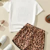 Girls Figure & Letter Graphic Tee & Leopard Print Shorts - Image 3