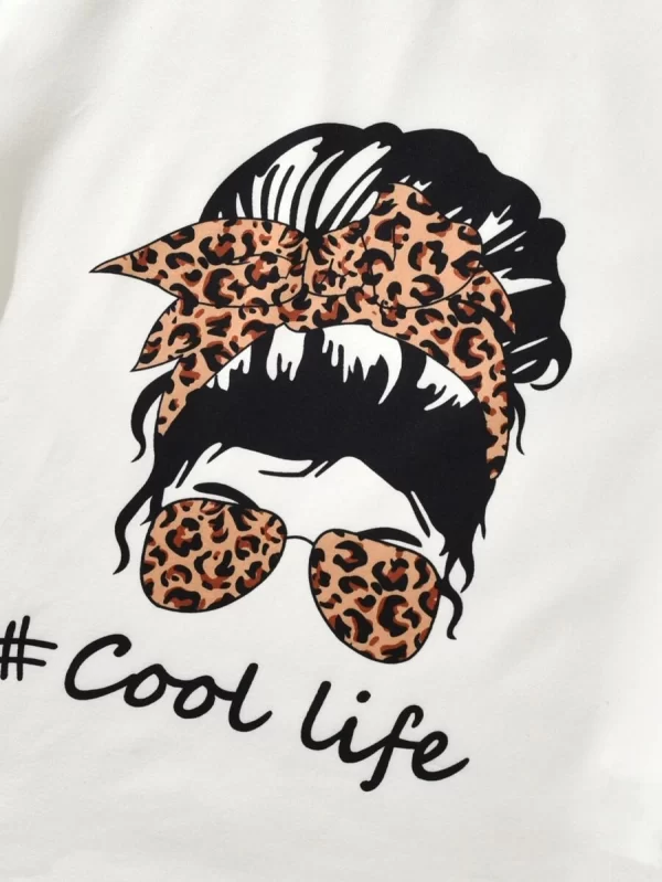 Girls Figure & Letter Graphic Tee & Leopard Print Shorts - Image 2