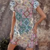 Floral Print Layered Sleeve Tunic Dress - Image 2