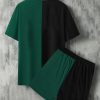 Extended Sizes Men Letter Graphic Two Tone Tee & Drawstring Waist Shorts - Image 3