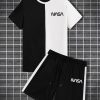 Extended Sizes Men Letter Graphic Two Tone Tee & Drawstring Waist Shorts