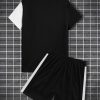 Extended Sizes Men Letter Graphic Two Tone Tee & Drawstring Waist Shorts - Image 3