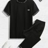 Men Letter Graphic Contrast Trim Tee & Drawstring Waist Sweatpants