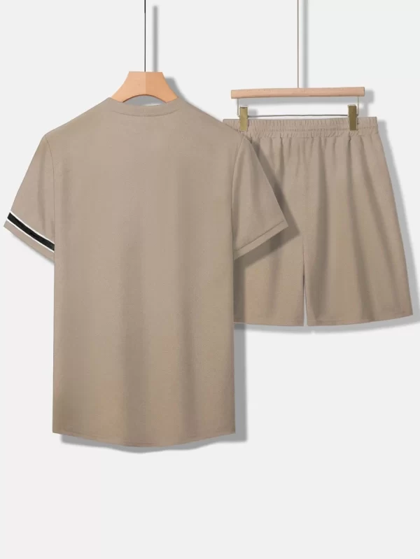 Contrast Tape Tee With Drawstring Waist Shorts - Image 3