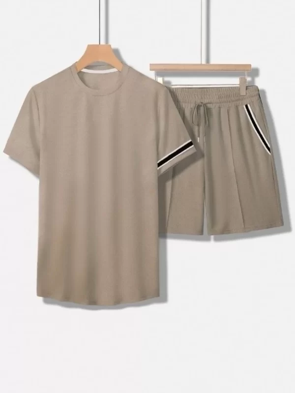 Contrast Tape Tee With Drawstring Waist Shorts - Image 2