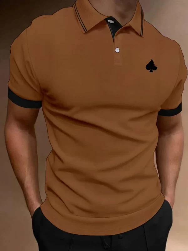 Playing Card Print Striped Trim Polo Shirt