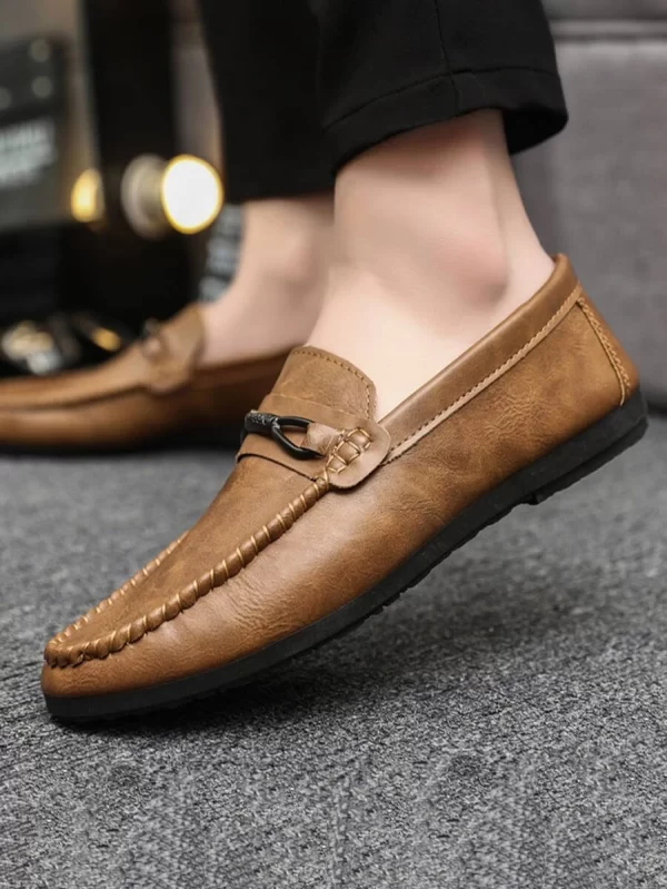 Stitched Decor Casual Loafers Round Toe Loafers Brown