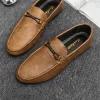 Stitched Decor Casual Loafers Round Toe Loafers Brown - Image 2