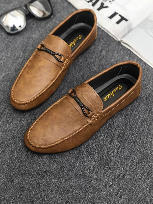 Stitched Decor Casual Loafers Round Toe Loafers Brown - Image 2