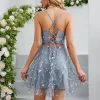 Criss Cross Tie Back Floral Embroidery Mesh Cami Dress - Image 2