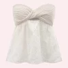 Twist Front Cutout Eyelet Embroidery Top