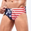 Men Americana Print Drawstring Waist Swim Brief