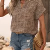 Allover Print Batwing Sleeve Notched Neckline Blouse - Image 3