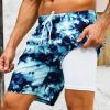 Men Tie Dye Drawstring Waist Swim Trunks
