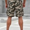 Men Camo Print Drawstring Waist Flap Pocket Cargo Shorts - Image 2