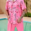 Men Floral Print Shirt & Drawstring Waist Shorts - Image 2