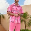 Men Floral Print Shirt & Drawstring Waist Shorts