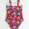 Tropical Print Ruched Bustier One Piece Swimsuit - Image 3
