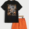 Men Dragon & Letter Graphic Tee & Drawstring Waist Shorts
