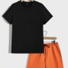 Men Dragon & Letter Graphic Tee & Drawstring Waist Shorts - Image 2