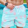 Men Coconut Tree Print Drawstring Waist Swim Trunks