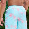 Men Coconut Tree Print Drawstring Waist Swim Trunks - Image 2