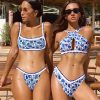 Bikinx Floral Print Bikini Set Chevron Tape Cami Top & Thong Bottom 2 Piece Swimsuit - Image 3