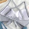 Striped Print Cut Out Criss Cross Ruched Side Onepiece Swimsuit - Image 3