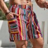 Men Striped & Geo Print Drawstring Waist Shorts