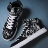 Men Graffiti Print High Top Sneakers Fashion Skate Shoes - Image 3