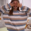 Qutie Block Striped Drop Shoulder Sweater