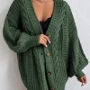Frenchy Solid Button Front Cable Knit Cardigan