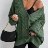 Frenchy Solid Button Front Cable Knit Cardigan - Image 2