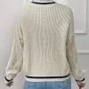 Frenchy Striped Trim Drop Shoulder Cricket Sweater - Image 3