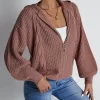 Essnce Drop Shoulder Zip Up Hooded Cardigan
