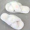 Fashion White Slippers For Women, Fluffy Cross Strap Bedroom Slippers - Image 3