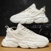 Men Letter Patch Decor Mesh Panel Lace-Up Front Chunky Beige Sneakers - Image 3