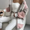 EZwear Color Block Drop Shoulder Pointelle Knit Duster Cardigan - Image 2