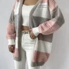 EZwear Color Block Drop Shoulder Pointelle Knit Duster Cardigan