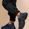 Sporty Blue Sneakers For Men, Lace-up Front Chunky Sneakers - Image 3