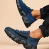Sporty Blue Sneakers For Men, Lace-up Front Chunky Sneakers - Image 2