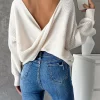 Frenchy Twist Back Drop Shoulder Boat Neck Sweater - Image 4