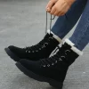 Women Thermal Lace-Up Front Thermal Lined Faux Suede Snow Boots - Image 4