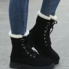 Women Thermal Lace-Up Front Thermal Lined Faux Suede Snow Boots - Image 3