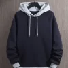 Men Colorblock Thermal Lined Raglan Sleeve Drawstring Hoodie
