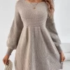Frenchy Lantern Sleeve Ribbed Knit Sweater Dress - Image 2