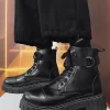 Men Metal Decor Lace-up Front Combat Boots Pu Warm Plush Lining Boots
