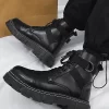 Men Metal Decor Lace-up Front Combat Boots Pu Warm Plush Lining Boots - Image 2